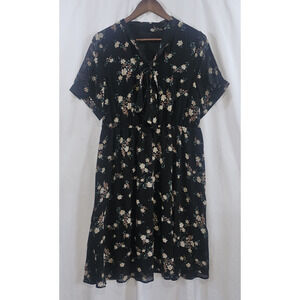 Plushe Dark Floral Fit & Flare Size 2X Midi Dress Church Office Professional